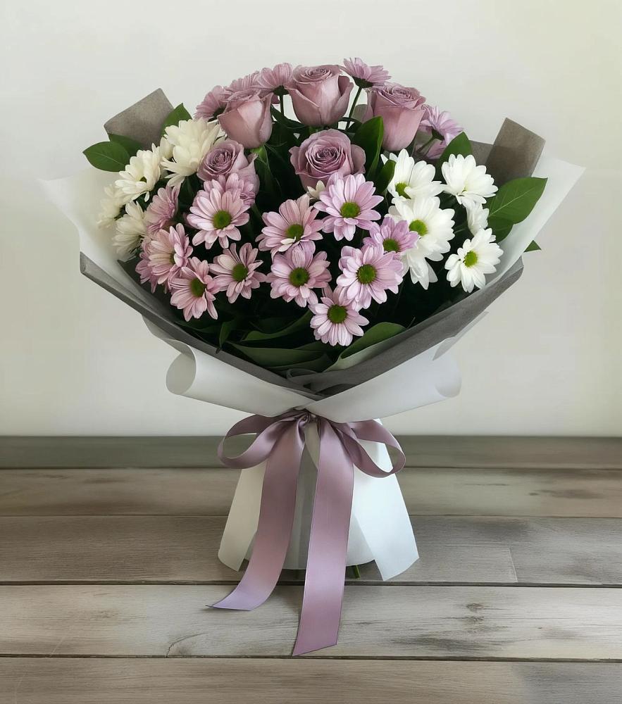 Букет цветов из: Хризантемы и Розы в Менделеево