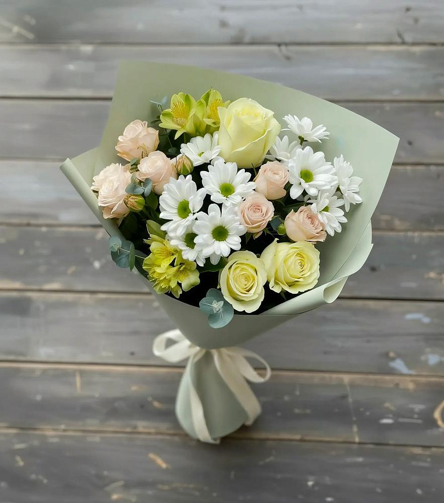 Букет цветов из: Альстромерии, Розы и Хризантемы в Менделеево