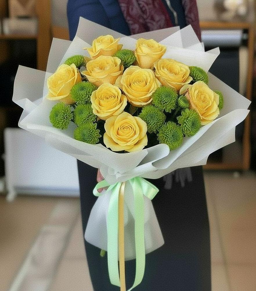 Букет цветов из: Хризантемы и Розы в Менделеево