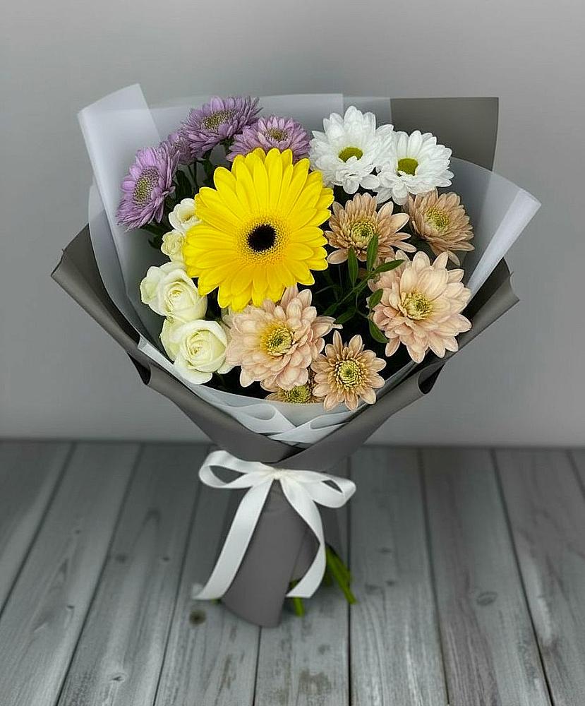 Букет цветов из: Розы, Герберы и Хризантемы в Менделеево
