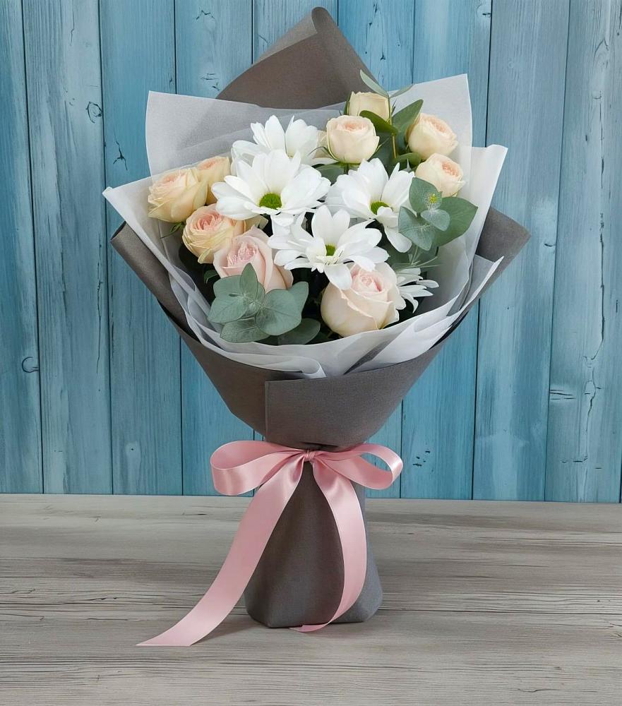 Букет цветов из: Хризантемы и Розы в Менделеево