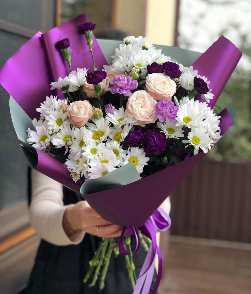 Букет цветов из: Хризантемы, Гвоздики и Розы в Менделеево