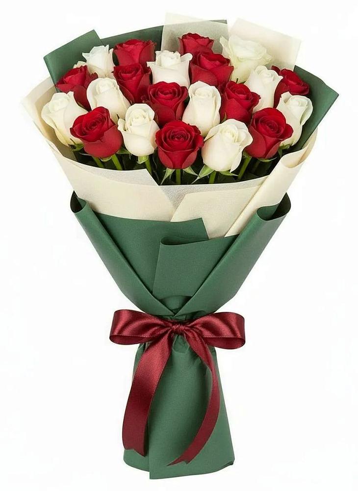 Букет Микс из красных и белых роз в Менделеево