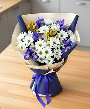 Букет цветов из:  Розы, Ирисы и Хризантемы в Менделеево