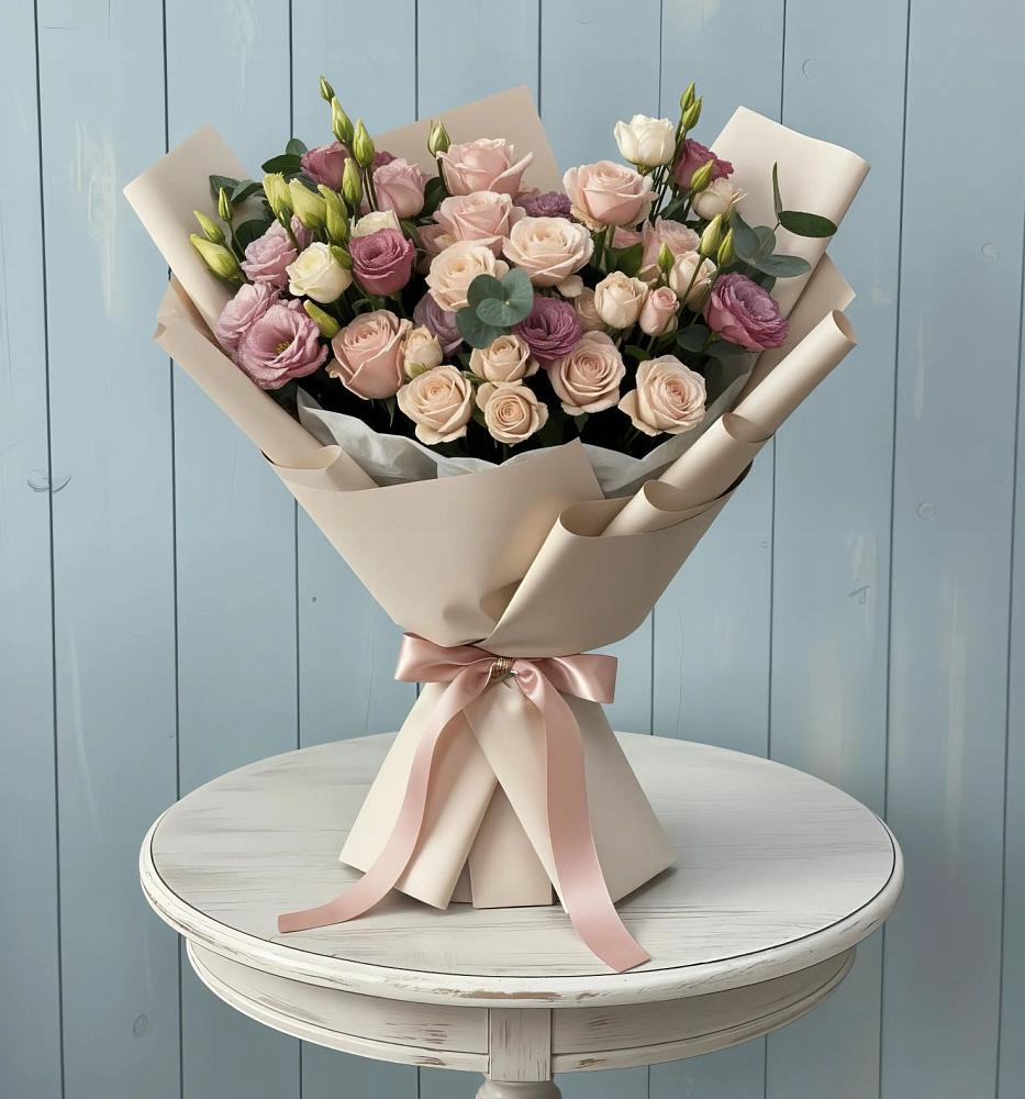 Букет цветов из: Розы и Лизиантусы в Менделеево