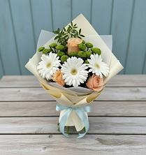 Букет цветов из:  Герберы, Розы и Хризантемы в Менделеево