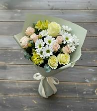 Букет цветов из:  Альстромерии, Розы и Хризантемы в Менделеево