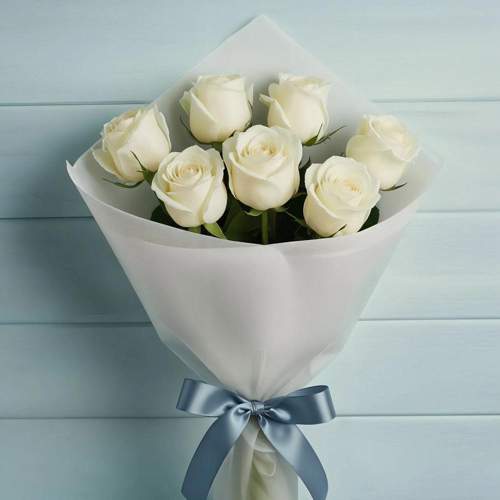 Букет 7 Белых роз Эдлесс Лав в Менделеево